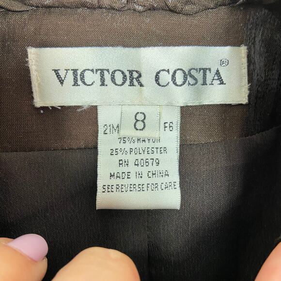 Victor Costa Evening Jacket Size 8 Chocolate Brown Crinkle Fabric Full Zip - Picture 2 of 11